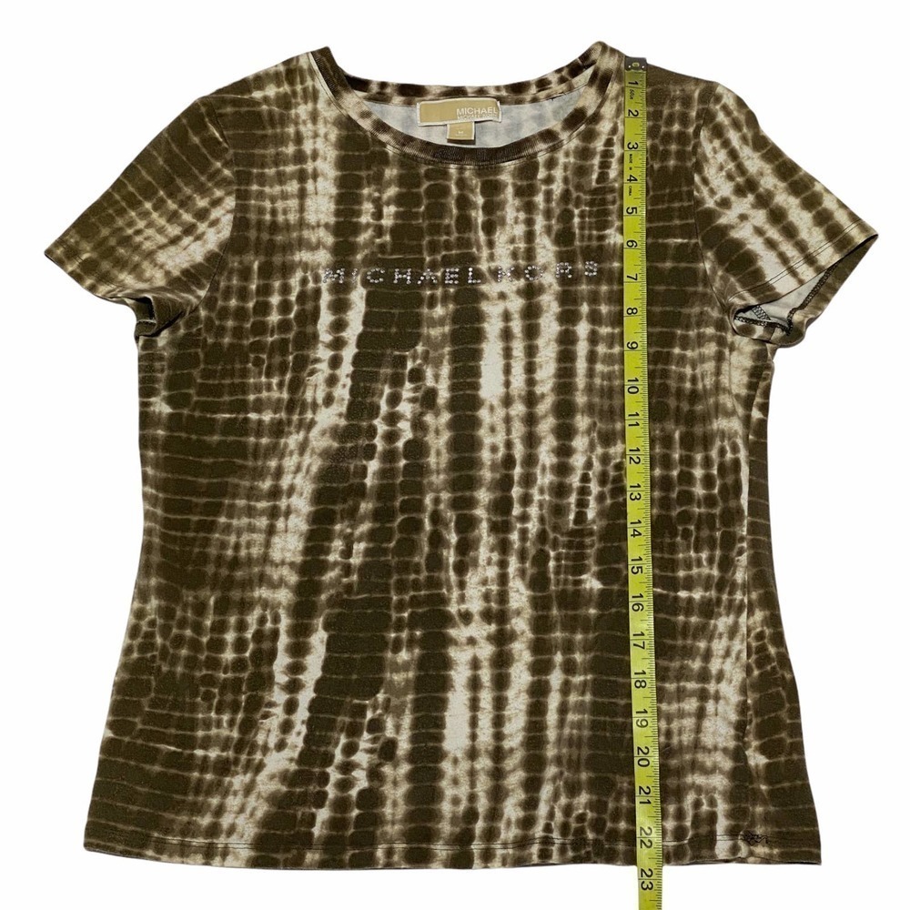 Michael Michael Kors Brown & White Shibori Tie Dye Embellished Short Sleeve Top - Picture 6 of 11